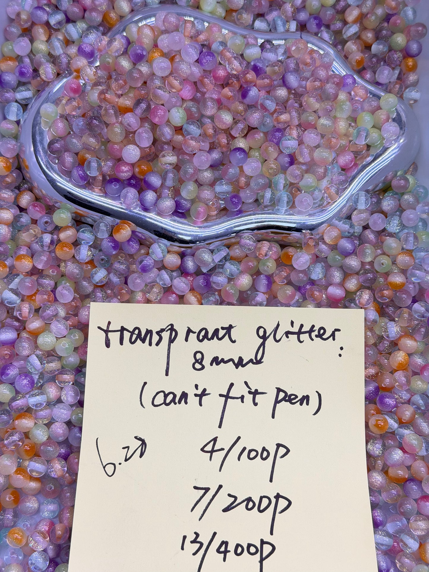 6.28 NEW- transprant glitter 8mm