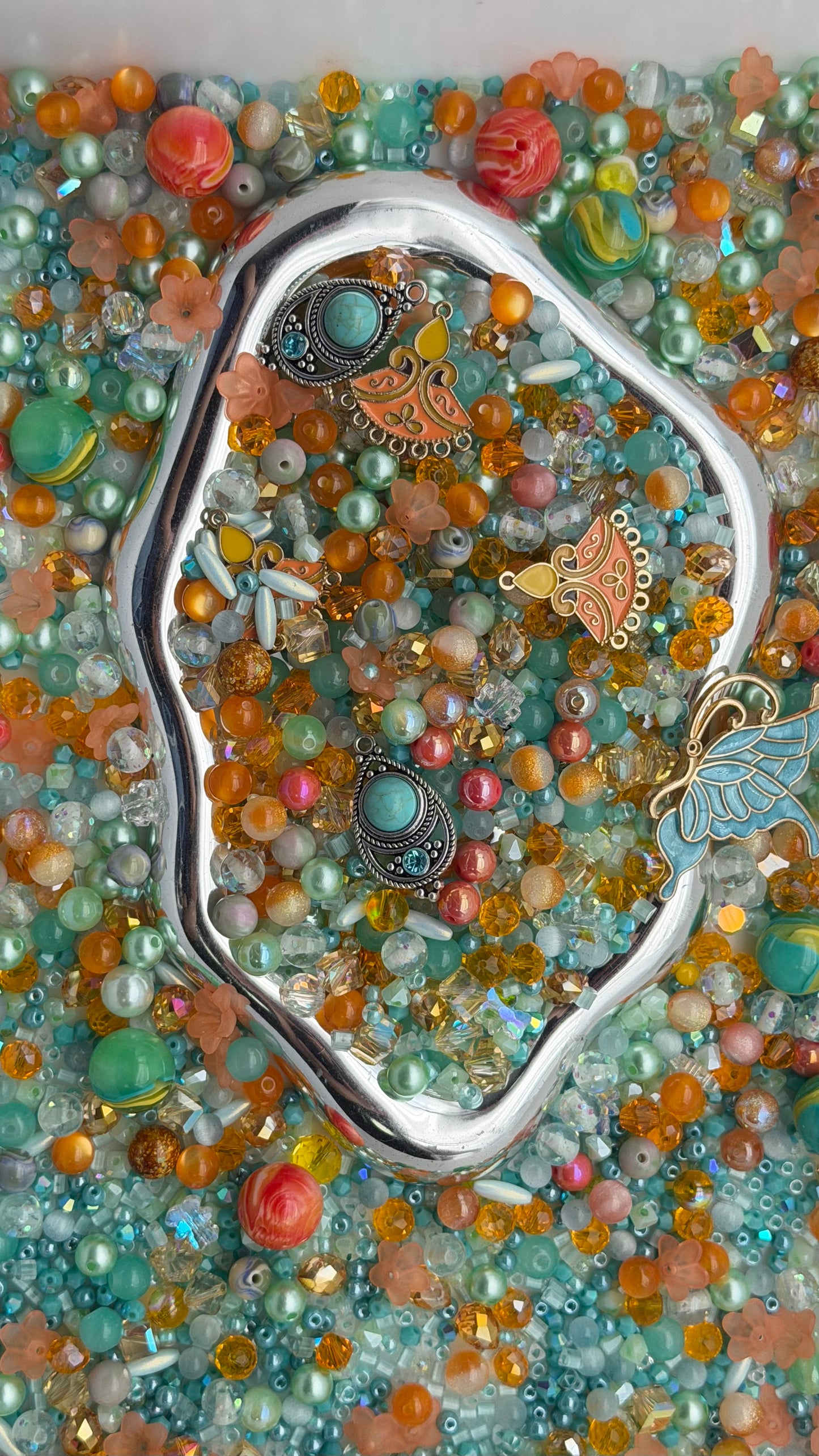 8.7 PHONE CHAIN MIX BEADS: Teal and orange