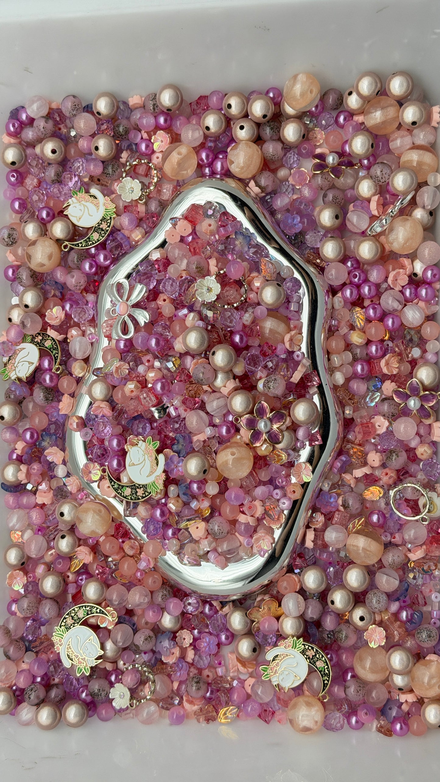 8.28 PHONE CHAIN MIX BEADS:cat sleep in pink ocean
