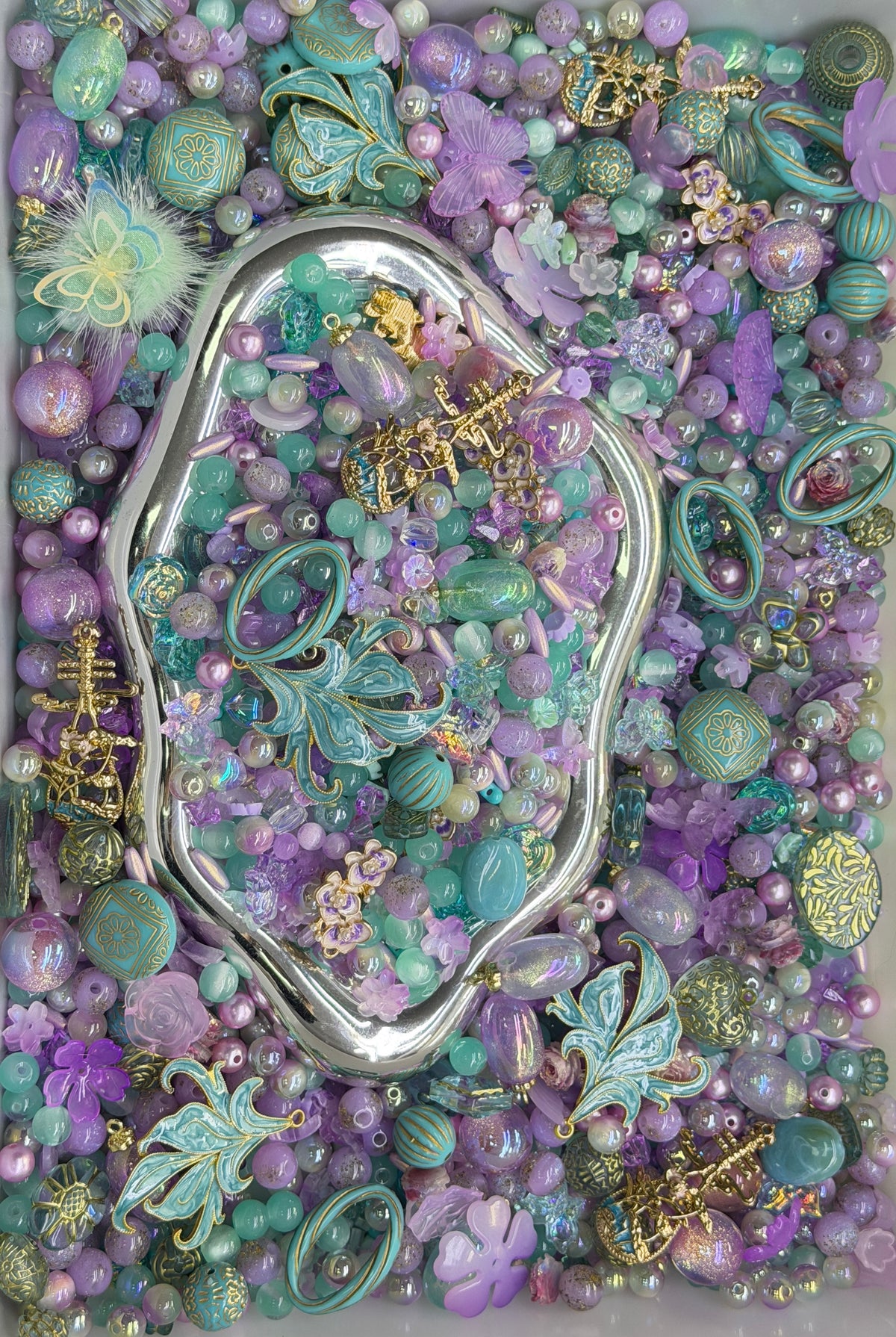 10.11 PHONE CHAIN MIX BEADS:teal and purple