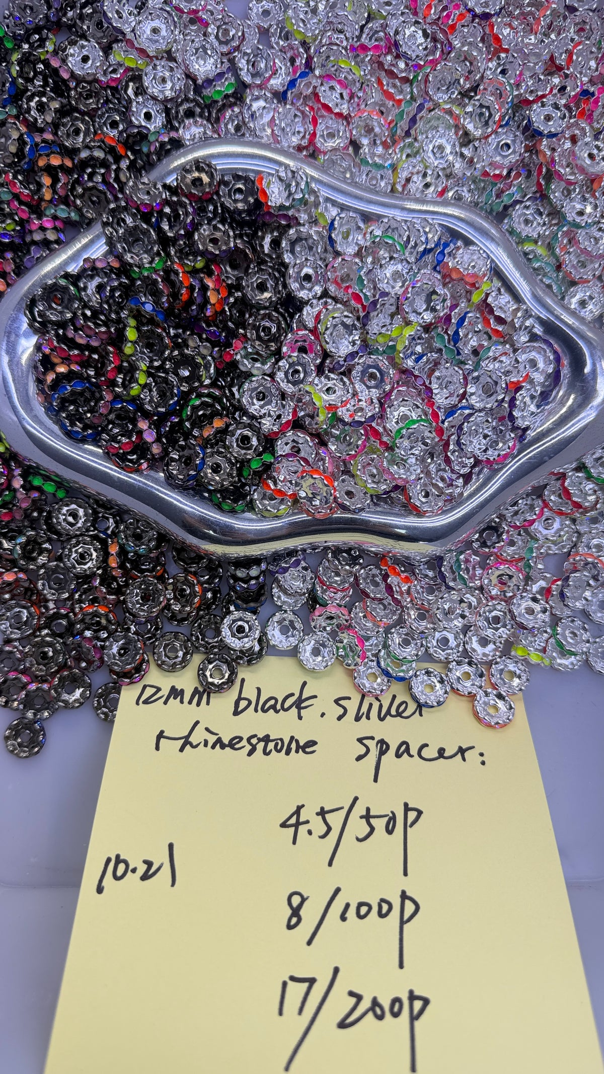 10.21 NEW-12mm black sliver rhinestone spacer