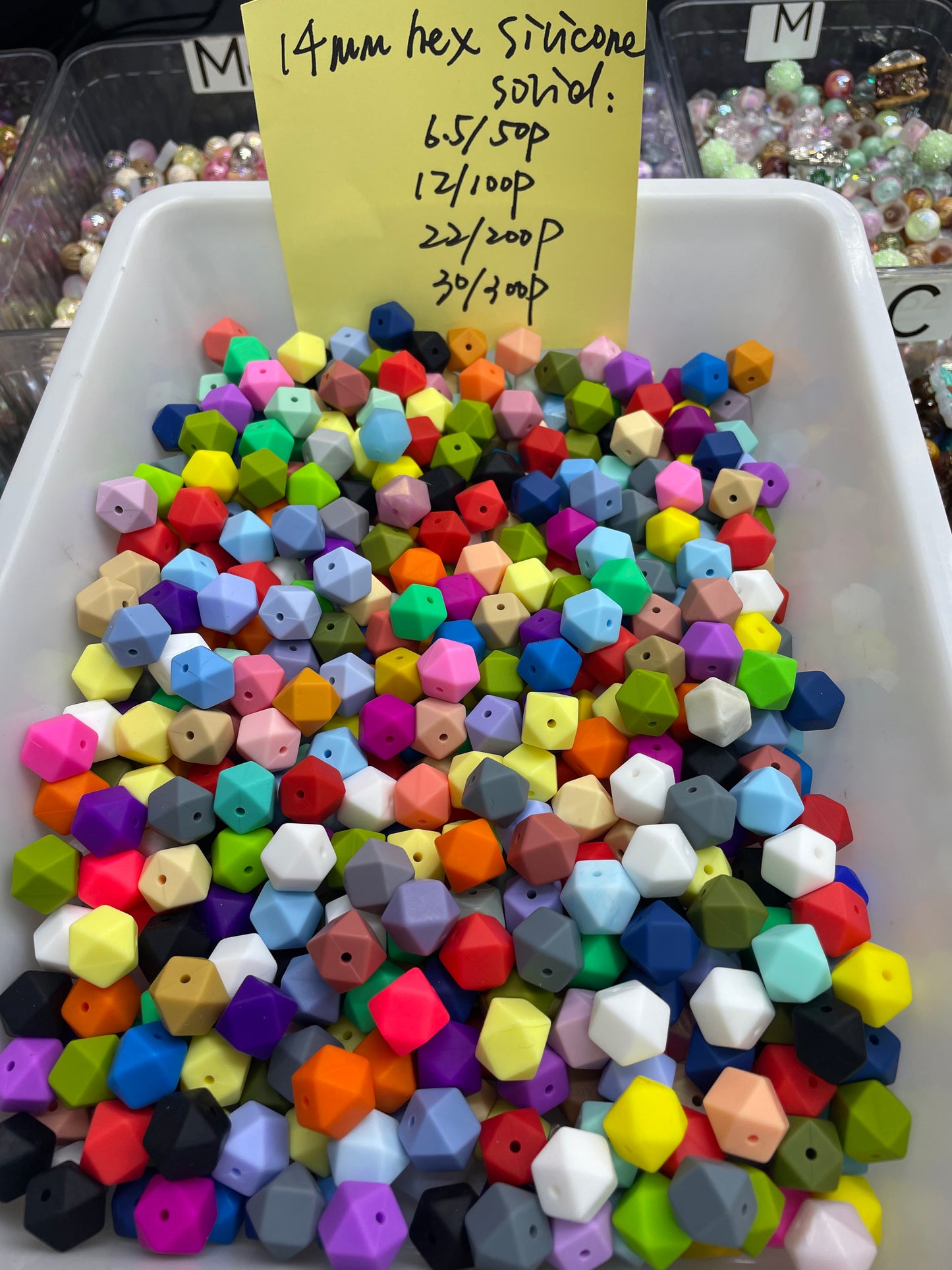 popular silicion beads:12,15,19mm;round and hexagon