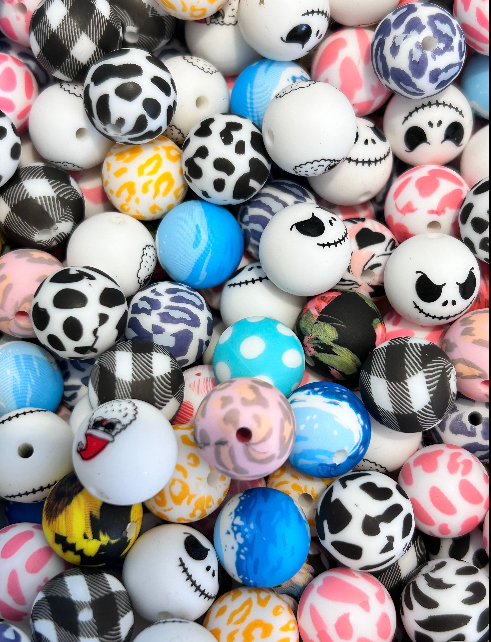 BIG PROMO:silcone panted beads(rubber.15mm):random choose