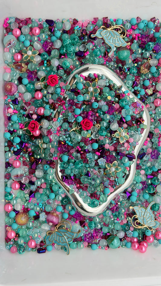 8.23 PHONE CHAIN MIX BEADS:teal butterfly and rose